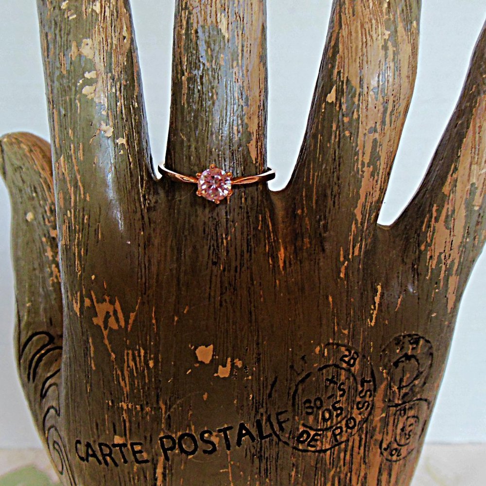 Rose Gold 925 Silver Ring with Round Faceted Cubic Zirconia Crystal